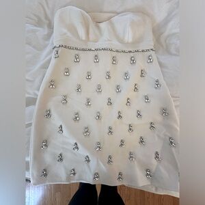 NWT Nasty Gal Premium Satin Twill Tailored Embellished Mini Dress, size 8